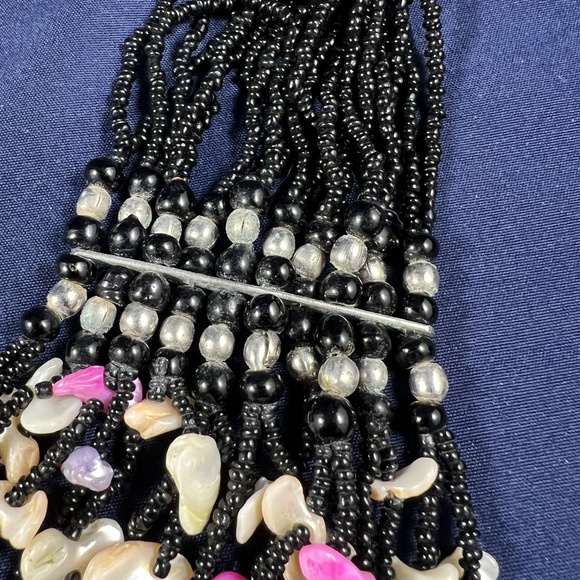 Necklace Tribal Black Multi-Color Multi-Strand Beaded Vintage Bohemian - Picture 3 of 11